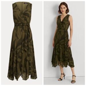 Ralph Lauren olive green camouflage wrap dress sz 2 NWT